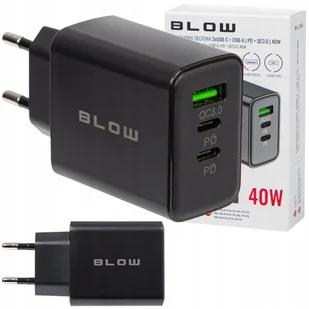 SZYBKA ŁADOWARKA SIECIOWA GNIAZDO USB + 2x USB-C QC + PD 40W UNIWERSALNA - Ładowarki do telefonów - miniaturka - grafika 1