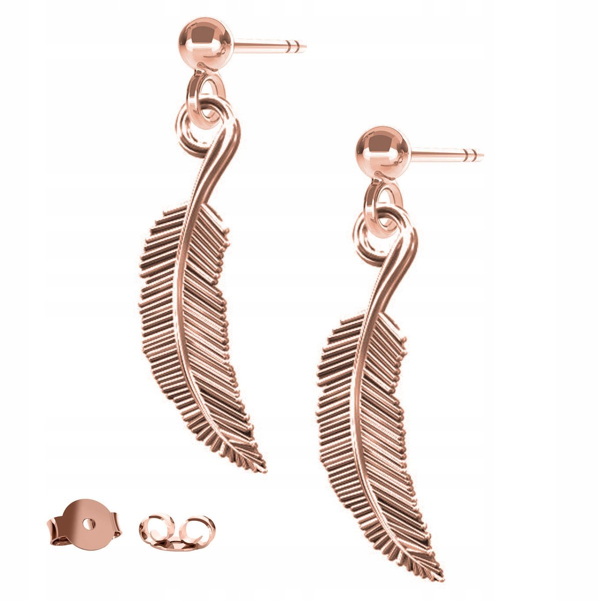 Kolczyki Pióro Piórko różowe złoto 925