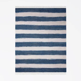 Dywan patchworkowy MY-RUG, Aarav, 170x120, dywan Chindi niebiesko-biały, wykonany z resztek bawełny z recyklingu, ręcznie tkany, dwustronny, z frędzlami, prostokątny - Dywany - miniaturka - grafika 1