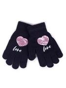 Rękawiczki dla dzieci - Rękawiczki Dziewczęce Pięciopalczaste Z Cekinami Love Czarne 14 Cm - miniaturka - grafika 1