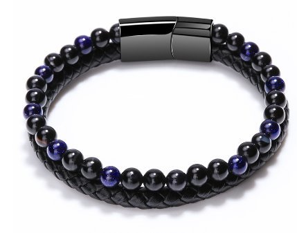 Skórzana bransoletka z kamieniem piaskowcem 23cm