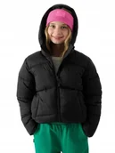 Kurtki i płaszcze dla dziewczynek - Dziewczęca kurtka puchowa 4F DJAF450 czarny 20s 128cm - miniaturka - grafika 1