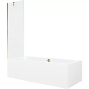 Mexen Cube wanna prostokątna 180 x 80 cm z obudową i parawanem 1-skrzydłowym 60 cm, transparent, złoty - Wanny - miniaturka - grafika 1