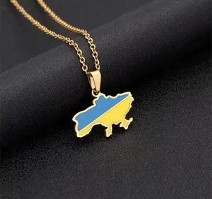 Patriotyczny Naszyjnik Wisiorek Mapa Ukrainy Flaga Ukraina Złoty prezent - Wisiorki - miniaturka - grafika 1