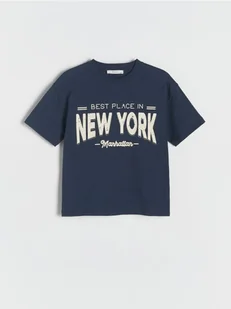 Reserved - Bawełniany t-shirt z nadrukiem - granatowy - Koszulki dla chłopców - miniaturka - grafika 1