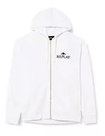 Bluzy męskie - Replay Męska bluza z kapturem, 001 White, L - miniaturka - grafika 1