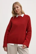 Swetry damskie - Tommy Hilfiger sweter bawełniany kolor bordowy ciepły - miniaturka - grafika 1