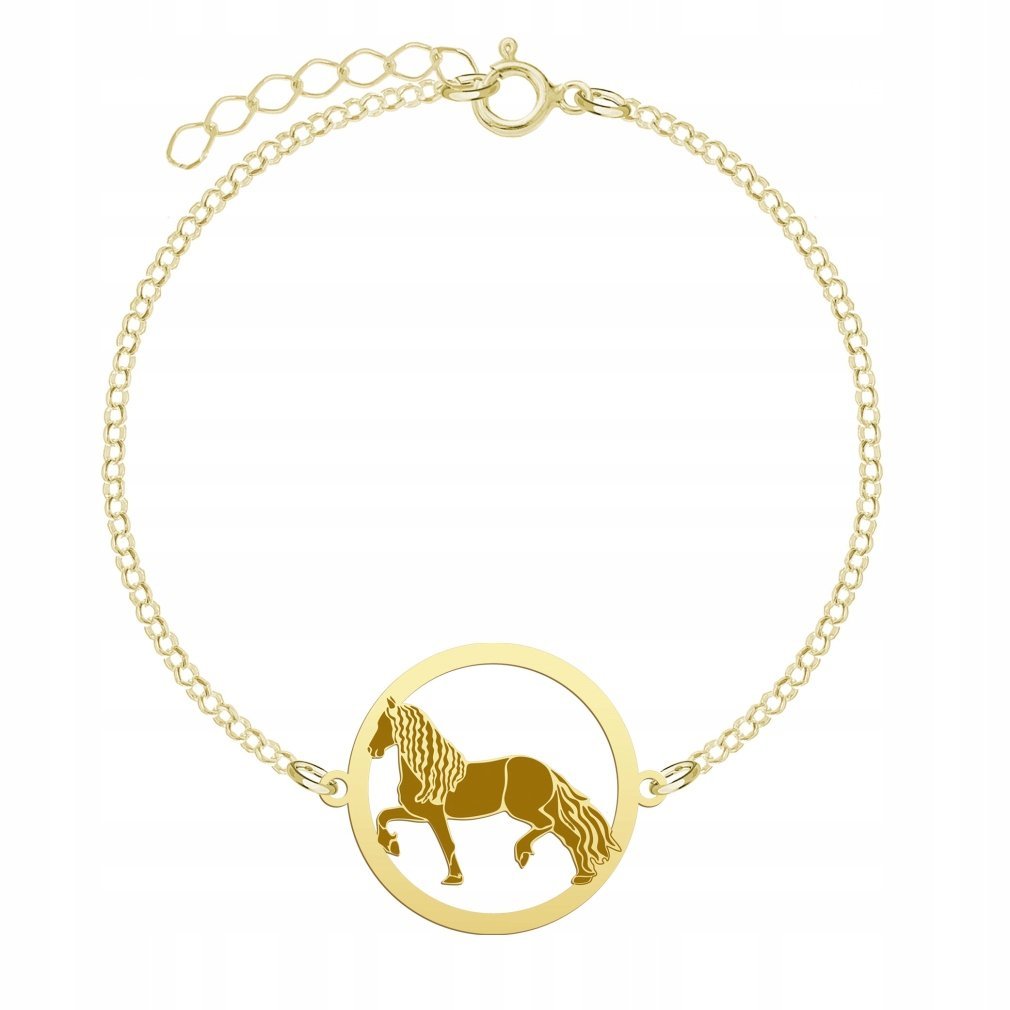 Bransoletka Złota Koń Fryzyjski 925 Łańcuszek Biżuteria GRAWER GRATIS
