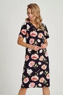 Bielizna nocna - Koszula nocna Peony czarna w kwiaty M - miniaturka - grafika 1