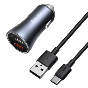 Baseus Baseus Golden Contactor Pro szybka ładowarka samochodowa 2x USB 40 W Quick Charge SCP FCP AFC + kabel USB - USB Typ C szary (TZCCJD-A0G) TZCCJD-A0G - Ładowarki samochodowe - miniaturka - grafika 2