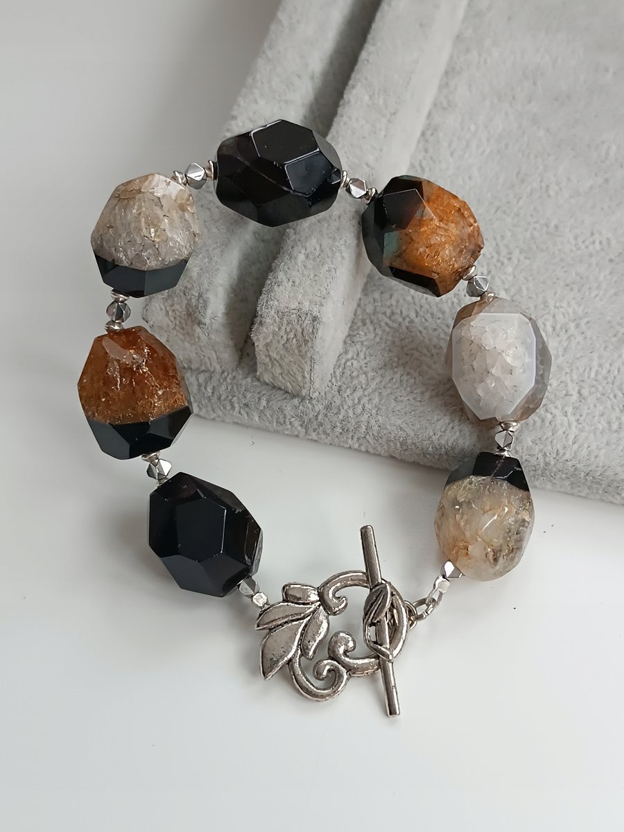 BRANSOLETKA AGAT FASETOWANA BRYŁA KAMIEŃ OZDOBNE SUPER ZAPIĘCIE SKOBEL