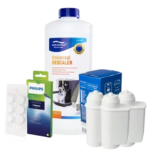 Zestaw Philips - Filtr Philips Intenza+ CA6702 3szt, Uniwersalny Odkamieniacz Aqualogis 1L, Philips CA6704/10 Tabletki Czyszczące - Akcesoria i części do ekspresów do kawy - miniaturka - grafika 1