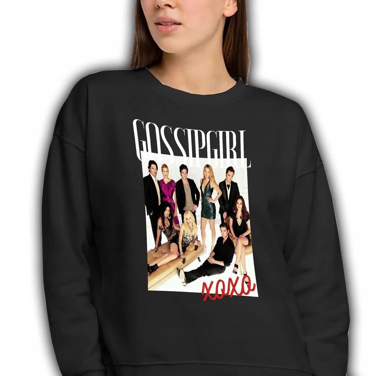 BLUZA CZARNA Dresowa Damska Prezent Dla Fana GOSSIP GIRL Plotkara Wzory XL