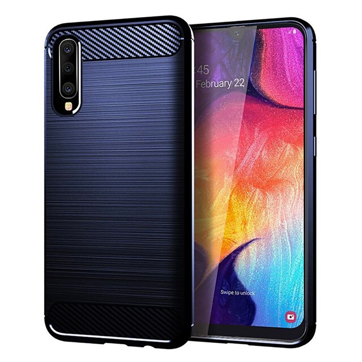 Samsung Etui na telefon komórkowy Etui TPU Etui ochronne Etui na telefon komórkowy Bumper Carbon Optic Shell, Kolor: Niebieski, Wybierz model: Samsung Galaxy A70 SM-A705FD