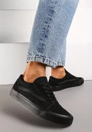 Trampki damskie - Czarne Tenisówki z Ozdobną Naszywką i Przeszyciami Buildoria - miniaturka - grafika 1