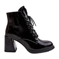Botki damskie - S.Barski Botki Damskie Na Obcasie Sznurowane D&A CR8163 Czarne - miniaturka - grafika 1