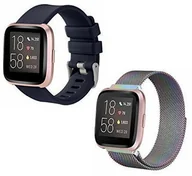 Akcesoria do smartwatchy - 2x PASEK DO ZEGARKA Fitbit Versa 2/Versa Lite STAL SILIKON GRANAT KOLOR L - miniaturka - grafika 1