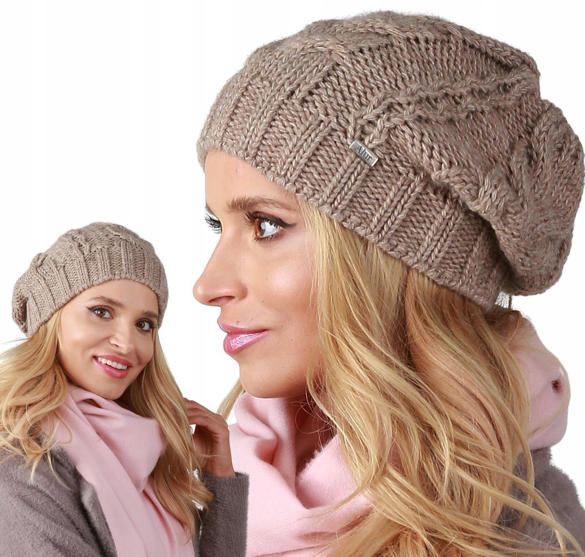 Latte elegancka CZAPKA damska dziana smerfetka A4