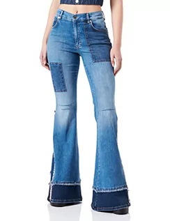 Spodnie damskie - Love Moschino Damskie spodnie na co dzień, niebieski (medium blue denim), 30 - grafika 1