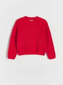 Swetry dla dziewczynek - Reserved - Sweter z warkoczowym splotem - czerwony - miniaturka - grafika 1