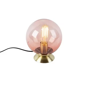 QAZQA Lampa stołowa art deco mosiądz różowe szkło - Pallon - Lampy stojące - miniaturka - grafika 1