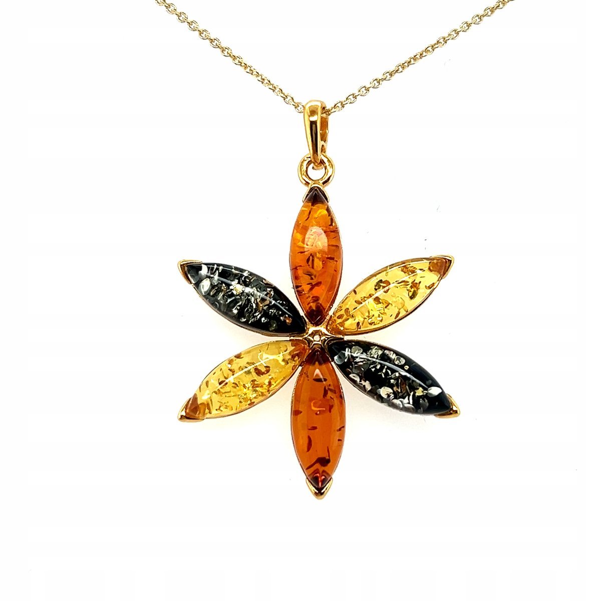 WISIOREK srebrny pozłacany ZAWIESZKA BURSZTYN kwiatek