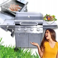 Grille gazowe - GRILL Gazowy IOWA Stal Nierdzewna BBQ 5 palnikowy 4+1 na Kółkach 14,5kW - miniaturka - grafika 1