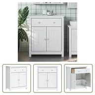 Szafki łazienkowe - The Living Store Szafka łazienkowa BERG biała 69,5x34x80 cm lite drewno sosnowe - miniaturka - grafika 1