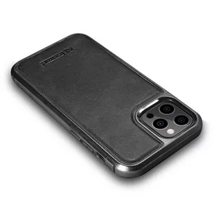 iCarer Leather Oil Wax etui pokryte naturalną skórą do iPhone 12 Pro Max czarny (ALI1206-BK) - Etui i futerały do telefonów - miniaturka - grafika 4