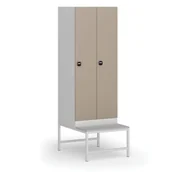 Szafki biurowe - Szafka ubraniowa z ławką, 2-drzwiowa, 1875 x 600 x 500/800 mm, zamek RFID, drzwi beżowe - miniaturka - grafika 1