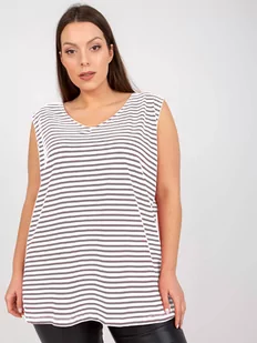 Bawełniany top w paski plus size biały-szary (7952) - Factory Price - Bluzki damskie - miniaturka - grafika 1