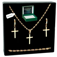 Zestawy biżuterii dla kobiet - ZŁOTY KOMPLET BIŻUTERII 18K STAL CHIRURGICZNA CELEBRYTKI KRZYŻYKI 50 CM - miniaturka - grafika 1