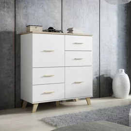 High Glossy Furniture Komoda Livorno z szufladami, biało-beżowa, 110x119x45 cm