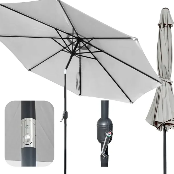 Parasol Ogrodowy Duży Prosty Szary Balkonowy Tarasowy Składany 300 Cm