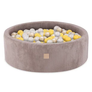 Misioo Basen z piłkami, beżowy, okrągły, sztruks, 90x30, 200 piłek: perłowy, żółty, złoty - Suche baseny - miniaturka - grafika 1