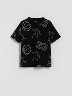 Koszulki dla chłopców - Reserved - Bawełniany t-shirt z nadrukiem - czarny - miniaturka - grafika 1