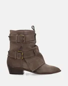 Botki damskie - Szare zamszowe botki damskie z paskami i klamrami - Venezia - miniaturka - grafika 1