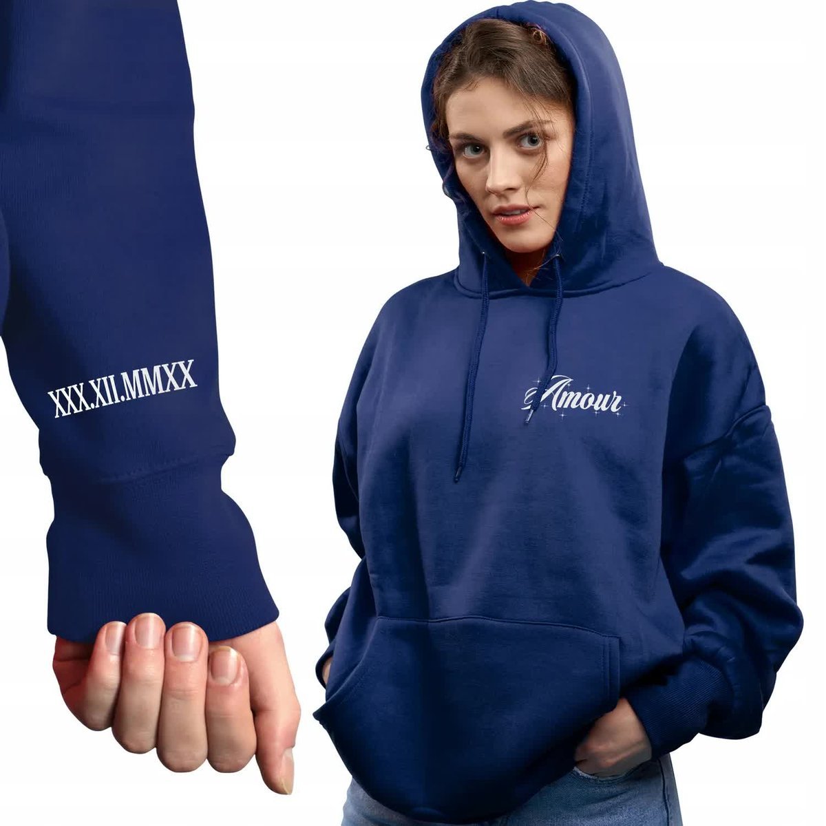 Modna Stylowa BLUZA Damska z KAPTUREM AMOUR Wiele Różnych Wzorów - M