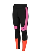 Spodnie sportowe damskie - 4F Legginsy funkcyjne w kolorze czarno-pomarańczowo-różowym - miniaturka - grafika 1