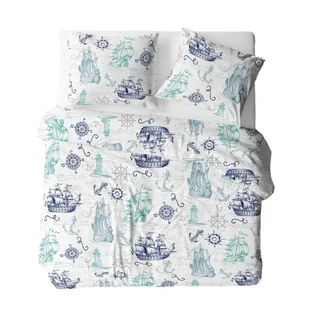 Pościel z kory 160x200 biała wielokolorowa marynarska 1823N Bielawa KARO - Pościel - miniaturka - grafika 1