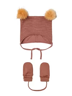 NAME IT Baby Girls NBFWUPPO CO/WILLIT Wool Set XXII czapka, koniak/szczegóły: zestaw HAT + średnie, 34/39, Cognac/Szczegóły: SET HAT + MITTEN - Czapki dla dzieci - miniaturka - grafika 1