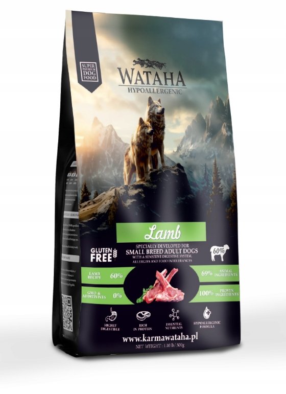 WATAHA HYPOALLERGENIC KARMA SUCHA DOROSŁY MAŁE RASY JAGNIĘCINA Z RYŻEM 6 kg