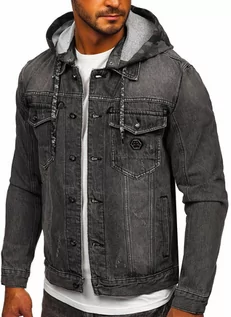 Kurtki męskie - Czarna jeansowa kurtka męska z kapturem Denley RB9900-1 - grafika 1