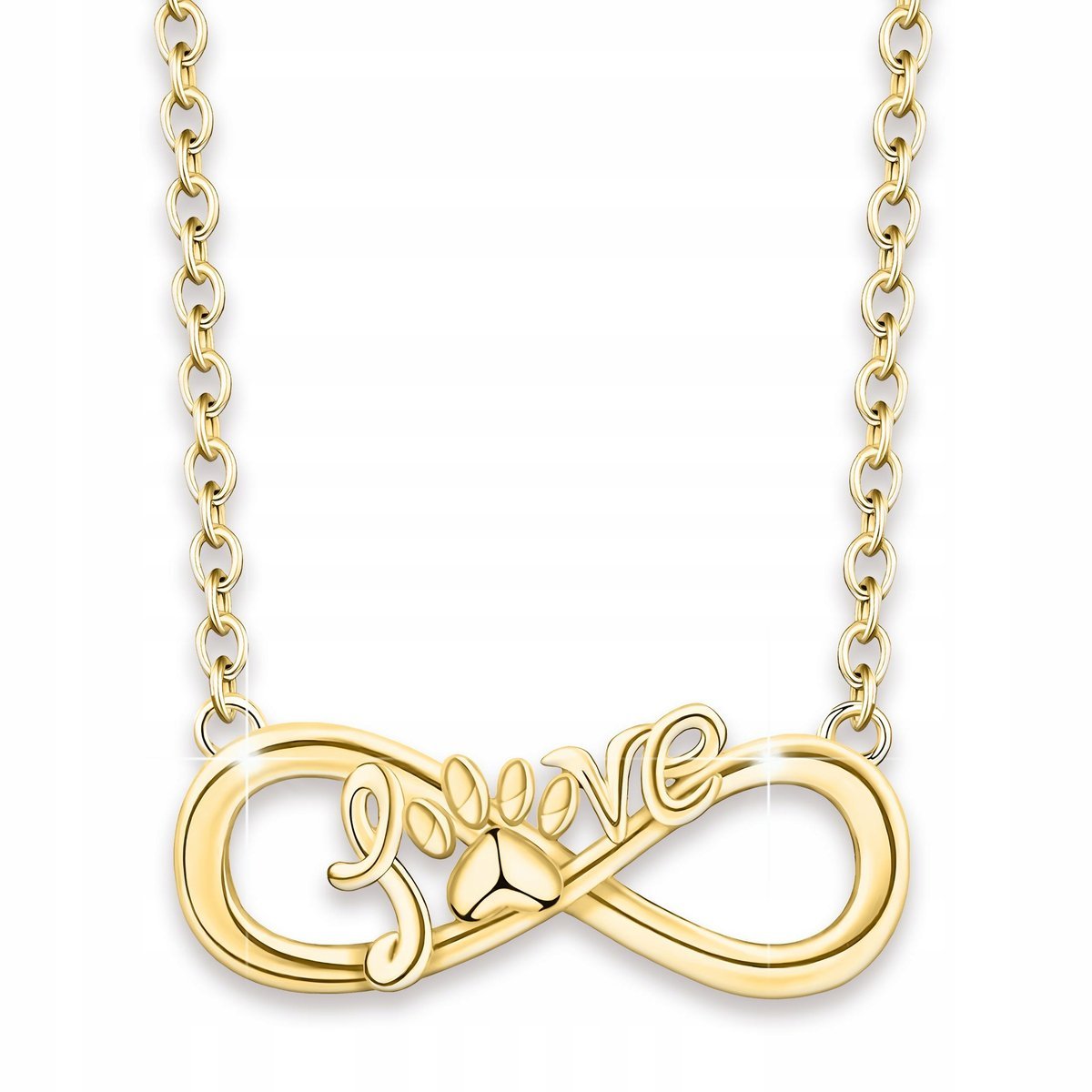 Złoty Naszyjnik Nieskończoność Łapka Psa Kota Serce Łapa Pies SREBRO 925
