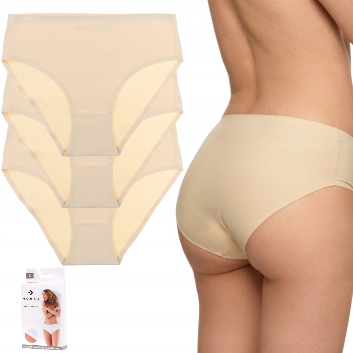 3X MAJTKI DAMSKIE BEZSZWOWE LASEROWO CIĘTE WYGODNE WYSOKI STAN MORAJ S BEIGE