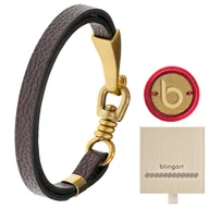 Bransolety męskie - Bransoletka męska skórzana grawer stal 316L złoty hak BLINGART - miniaturka - grafika 1