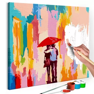 Obraz do samodzielnego malowania - Para pod parasolem (różowe tło) (rozmiar 45x45) - Malowanie po numerach - miniaturka - grafika 1