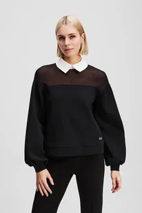 Karl Lagerfeld bluza bawełniana damska kolor czarny gładka A3W20002 - Bluzy damskie - miniaturka - grafika 1
