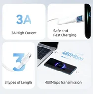 Kable USB - Kabel USAMS US-SJ603 U84 3A USB-C do USB-A 3m biały - miniaturka - grafika 1