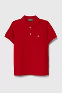 Koszulki dla chłopców - United Colors of Benetton polo bawełniane dziecięce kolor czerwony gładki - miniaturka - grafika 1